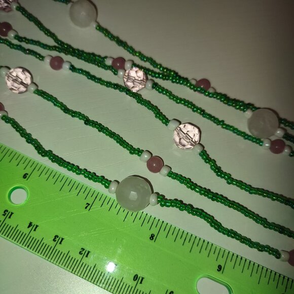 Pink Quartz Beads Green and Pink Necklace Beaded Long wrap 1, 2, 3, 4 layers - Picture 6 of 8